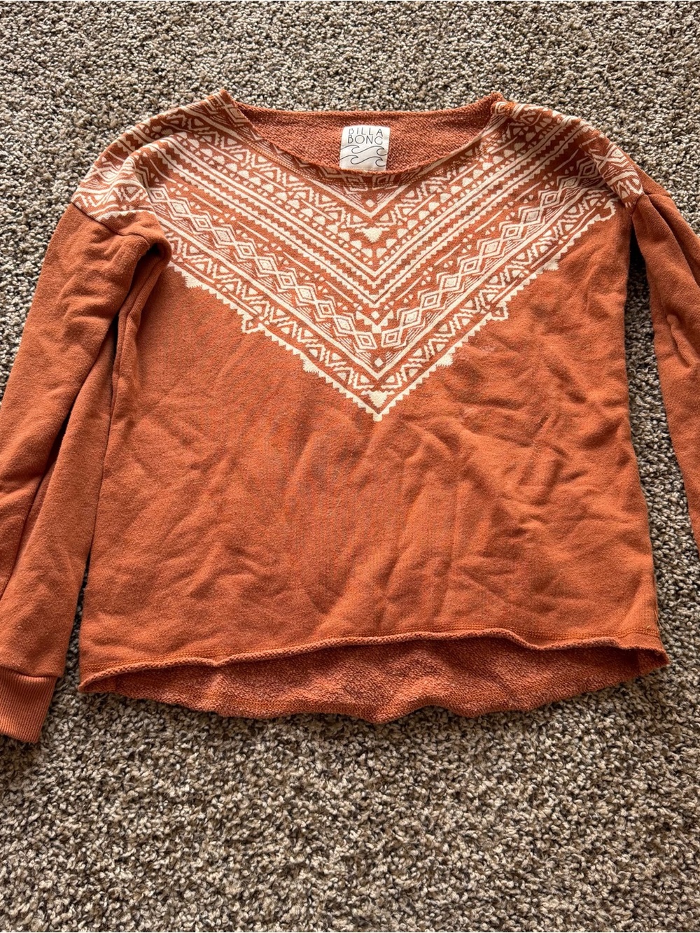 Billabong Rust Orange Aztec V-Yoke Pullover Hoodie